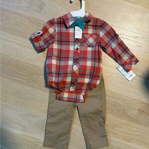 6-9 months Plaid Shirt and Tan Pants Set